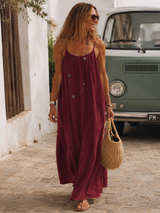 Backless maxi dress in lightweight cotton gauze in Wine Burgundy, Soleina