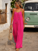Backless maxi dress in lightweight cotton gauze in Fuchsia Pink, Soleina