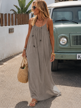 Backless maxi dress in lightweight cotton gauze in Misty Grey, Soleina