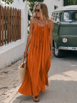 Backless maxi dress in lightweight cotton gauze in Sunset Orange, Soleina