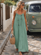 Backless maxi dress in lightweight cotton gauze in Eucalyptus Green, Soleina